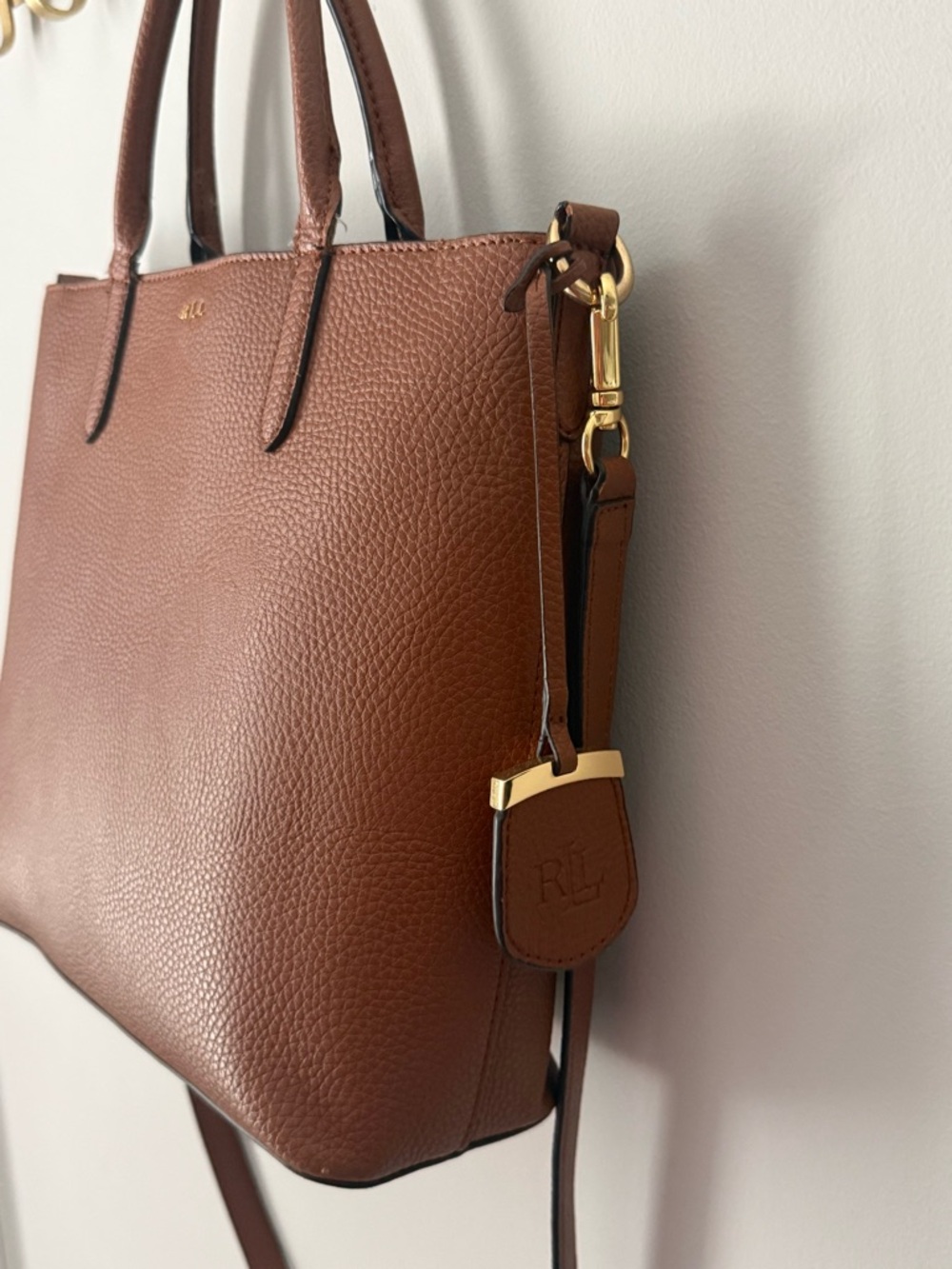 Ralph Lauren Cognac Pebbled Leather Bag with Gold Hardware - Picture 3 of 7